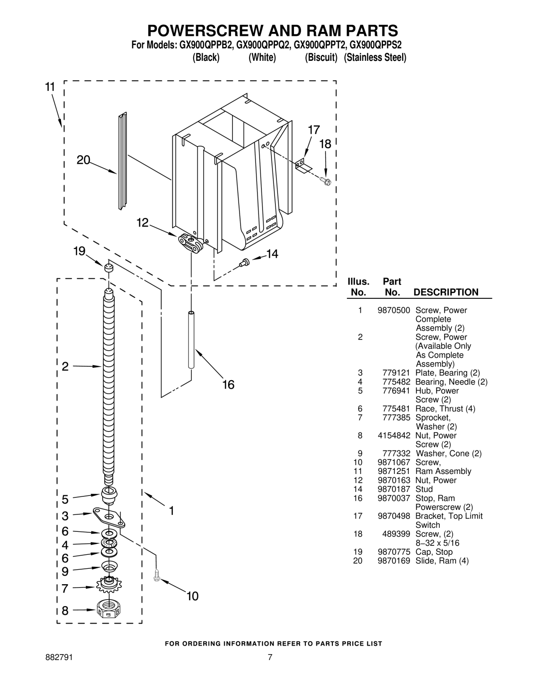 Whirlpool GX900QPPB2, GX900QPPQ2, GX900QPPS2, GX900QPPT2 manual Powerscrew and RAM Parts, Illus Part 