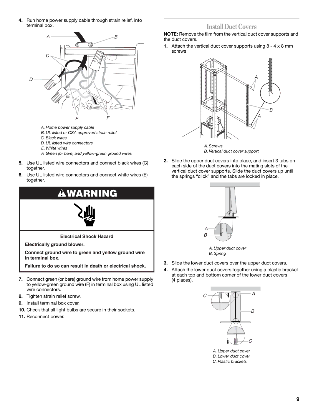 Whirlpool GXI6536DXS installation instructions Install DuctCovers 