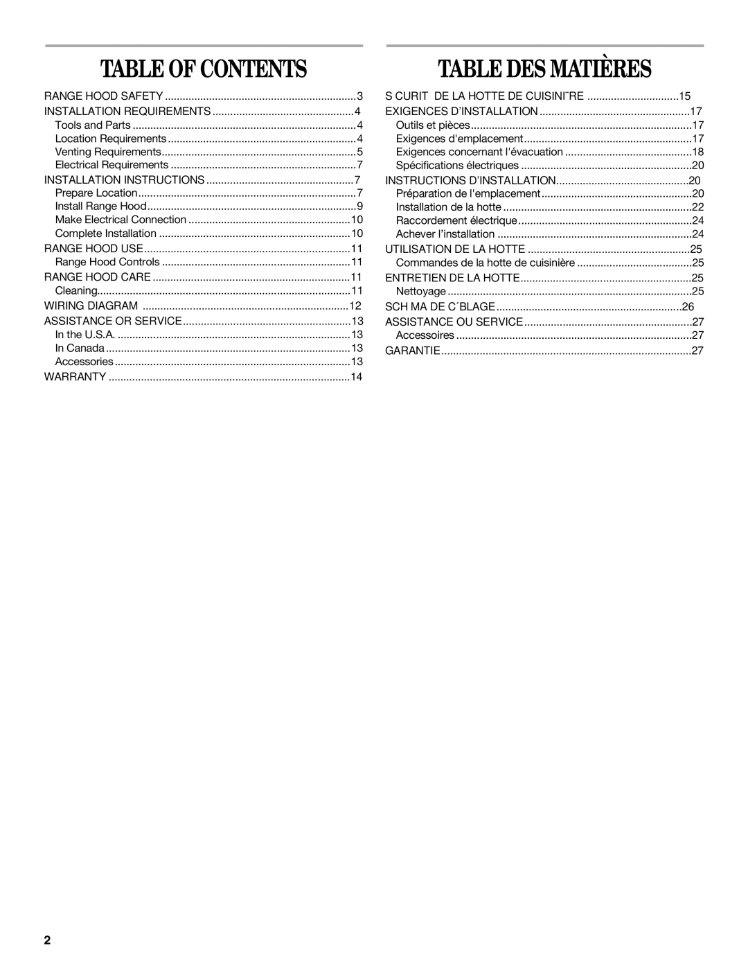 Whirlpool GXU7130DXS installation instructions Table DES Matières 