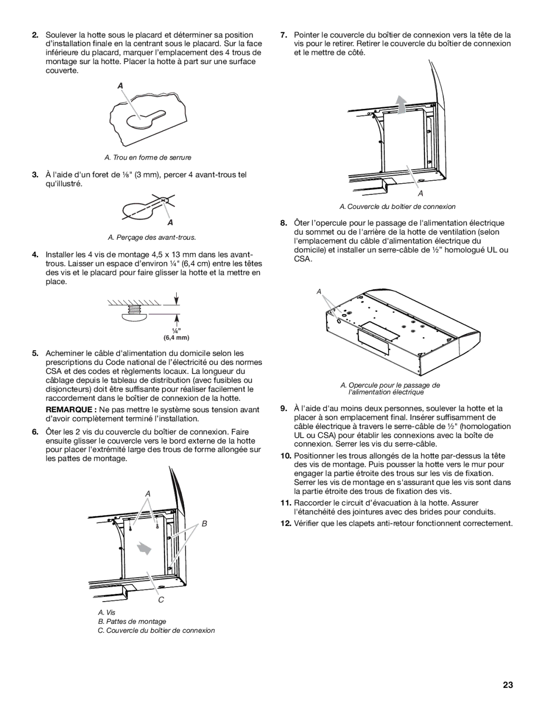 Whirlpool GXU7130DXS installation instructions Trou en forme de serrure 