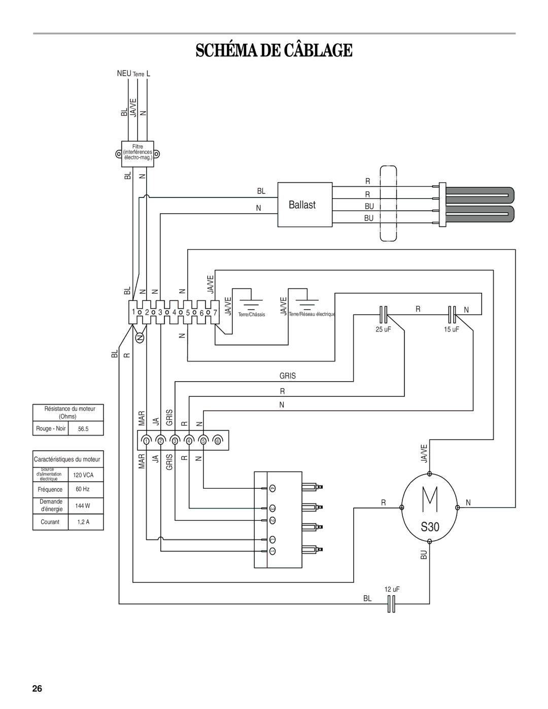 Whirlpool GXU7130DXS installation instructions Schéma DE Câblage, Ja/Ve 