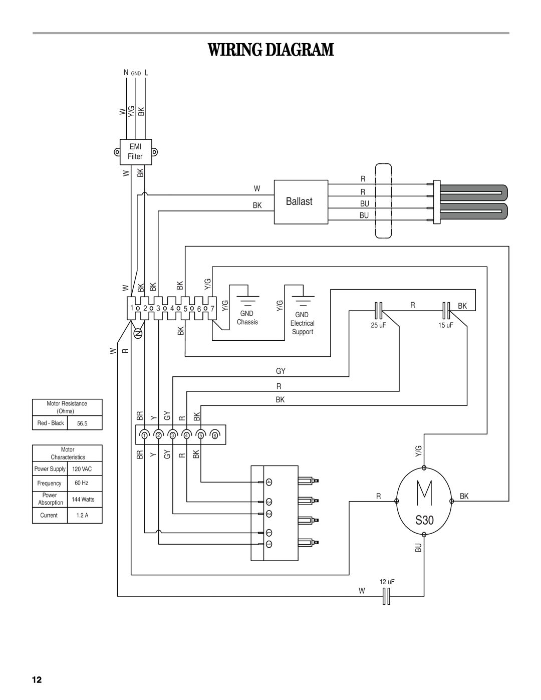 Whirlpool GXU7130DXS installation instructions Wiring Diagram, BK Ballast 