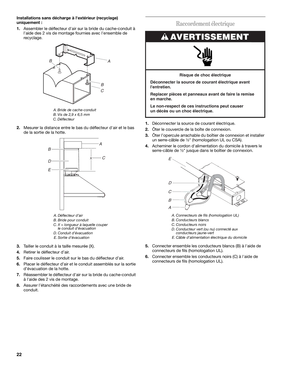 Whirlpool GXW7230DAS installation instructions Raccordementélectrique 