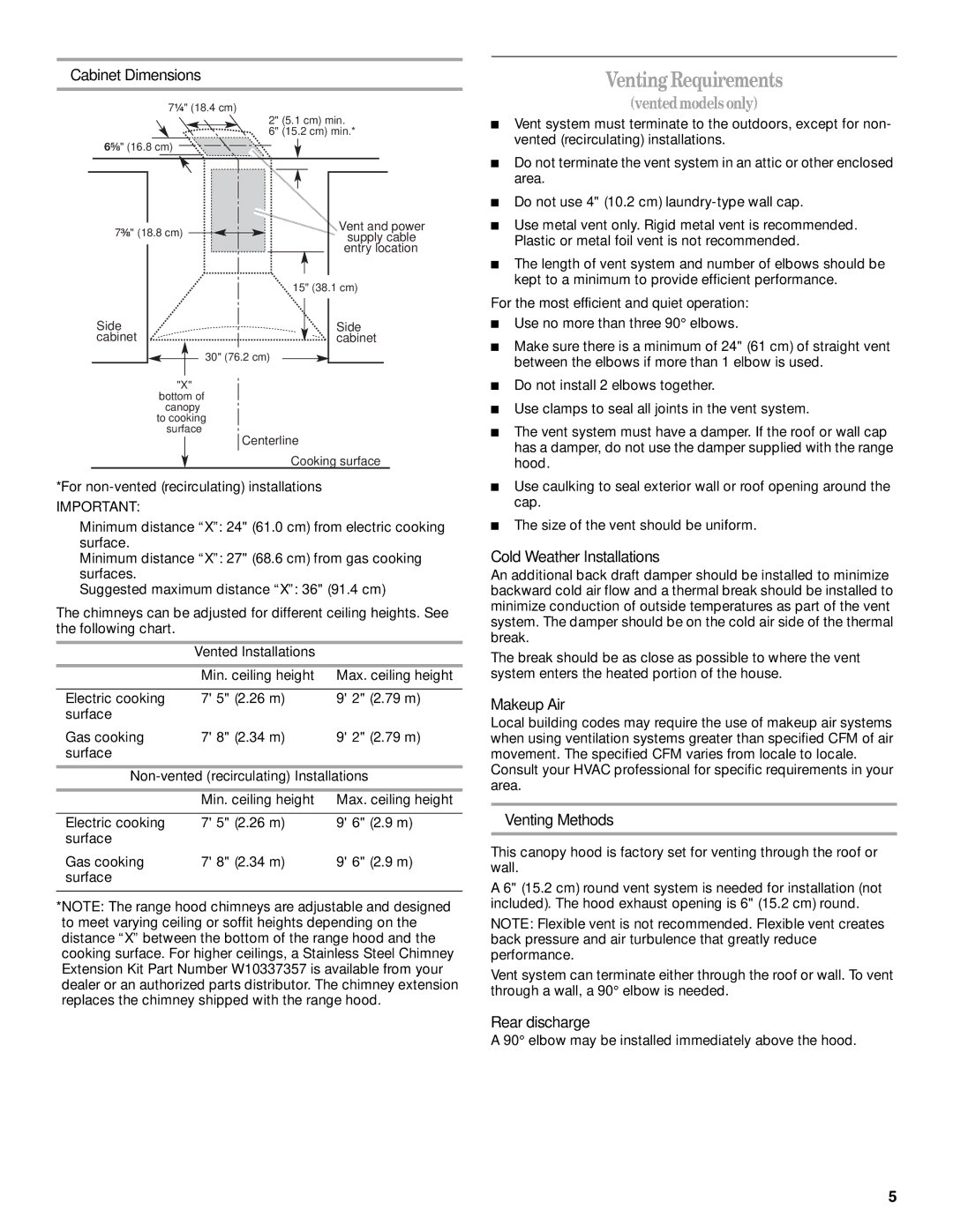 Whirlpool GXW7230DAS installation instructions VentingRequirements 