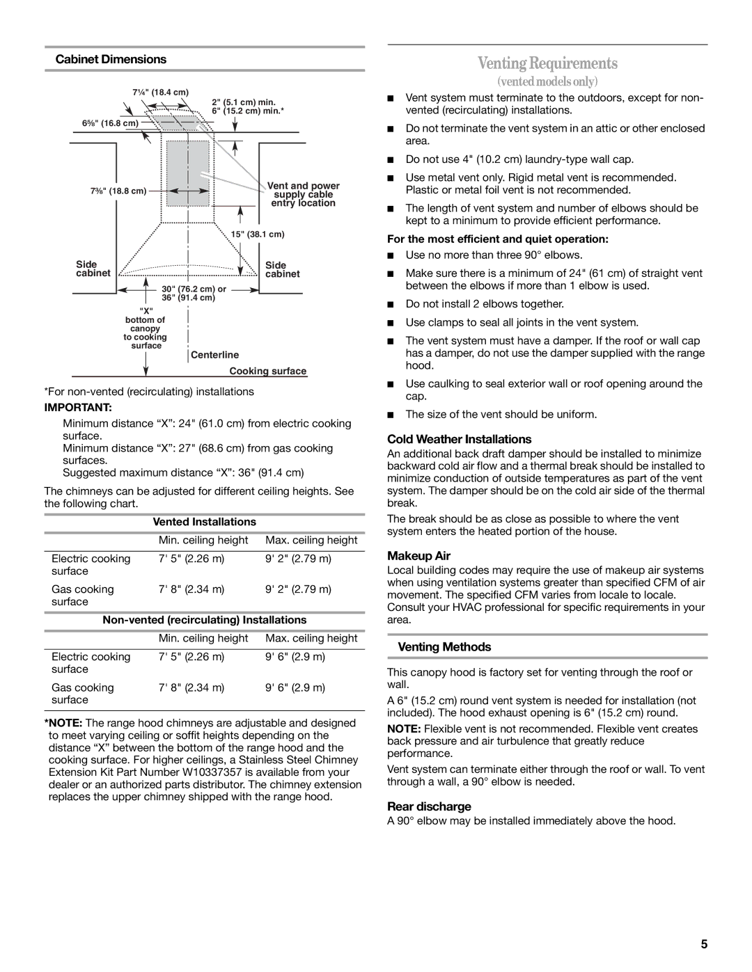 Whirlpool GXW7330DXS, GXW7336DXS installation instructions VentingRequirements 