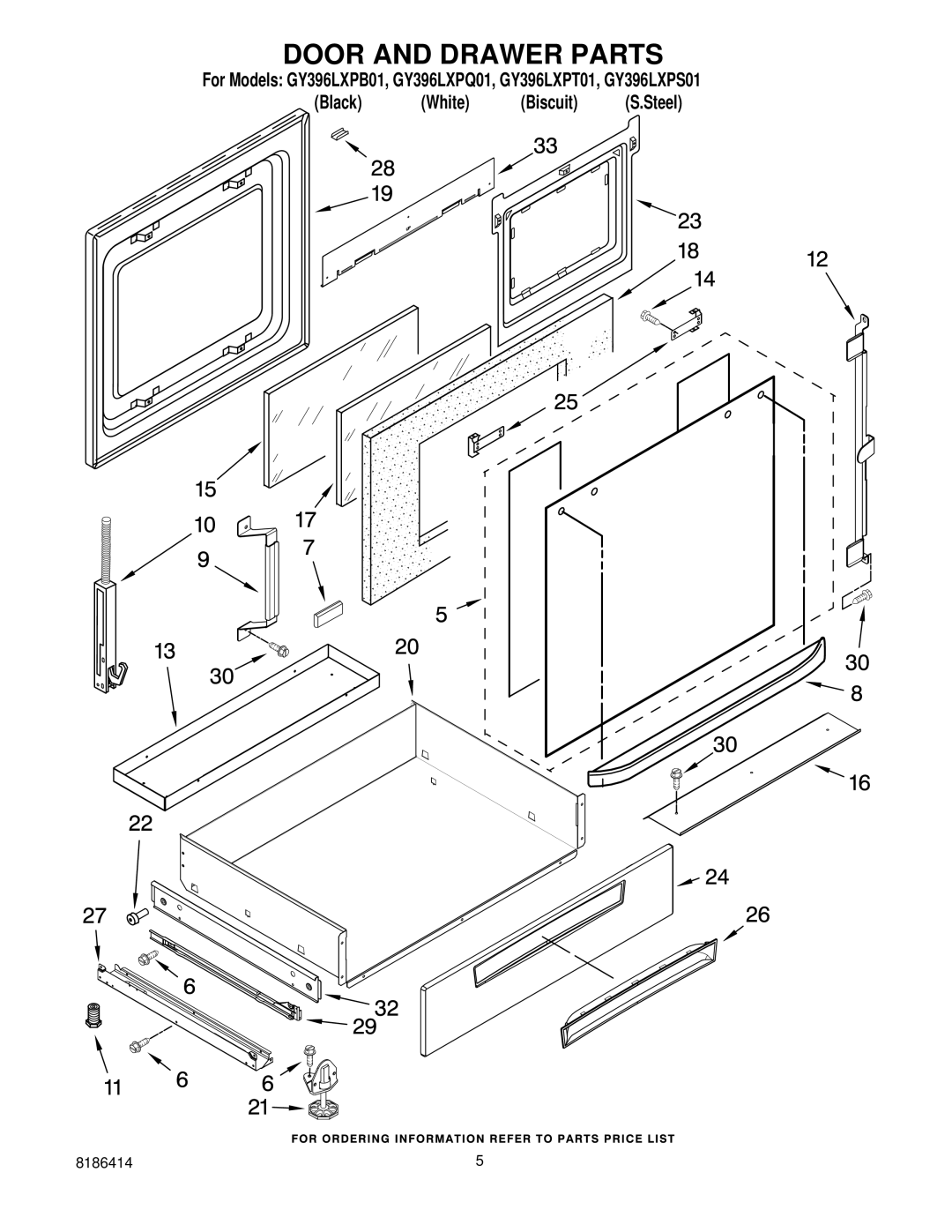 Whirlpool GY396LXPB01, GY396LXPQ01, GY396LXPT01, GY396LXPS01 manual Door and Drawer Parts 