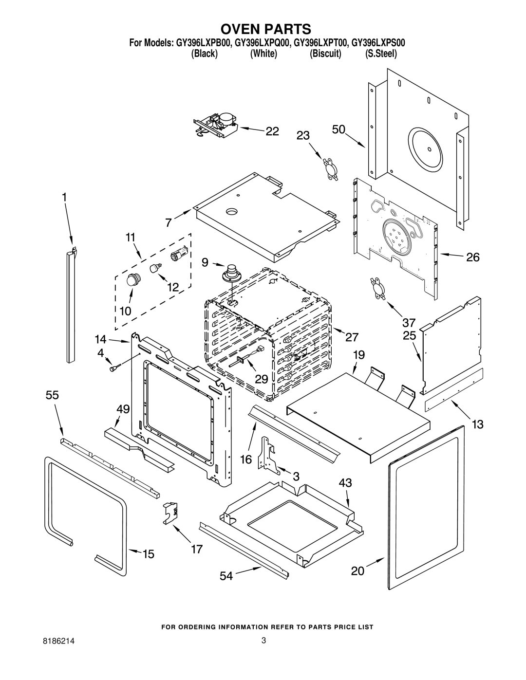 Whirlpool GY396LXPQ00, GY396LXPT00, GY396LXPB00, GY396LXPS00 manual Oven Parts 