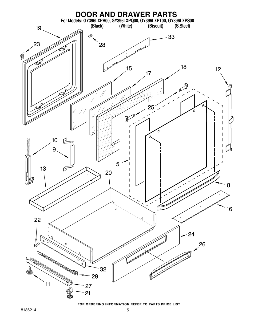 Whirlpool GY396LXPB00, GY396LXPT00, GY396LXPS00, GY396LXPQ00 manual Door and Drawer Parts 