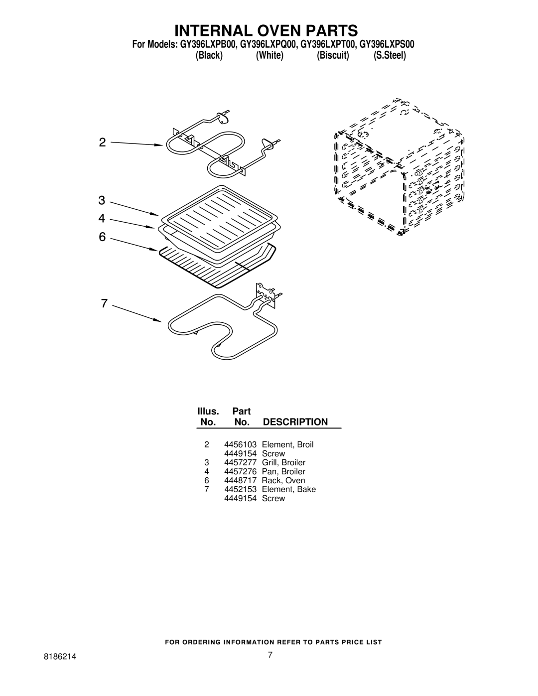 Whirlpool GY396LXPQ00, GY396LXPT00, GY396LXPB00, GY396LXPS00 manual Internal Oven Parts 