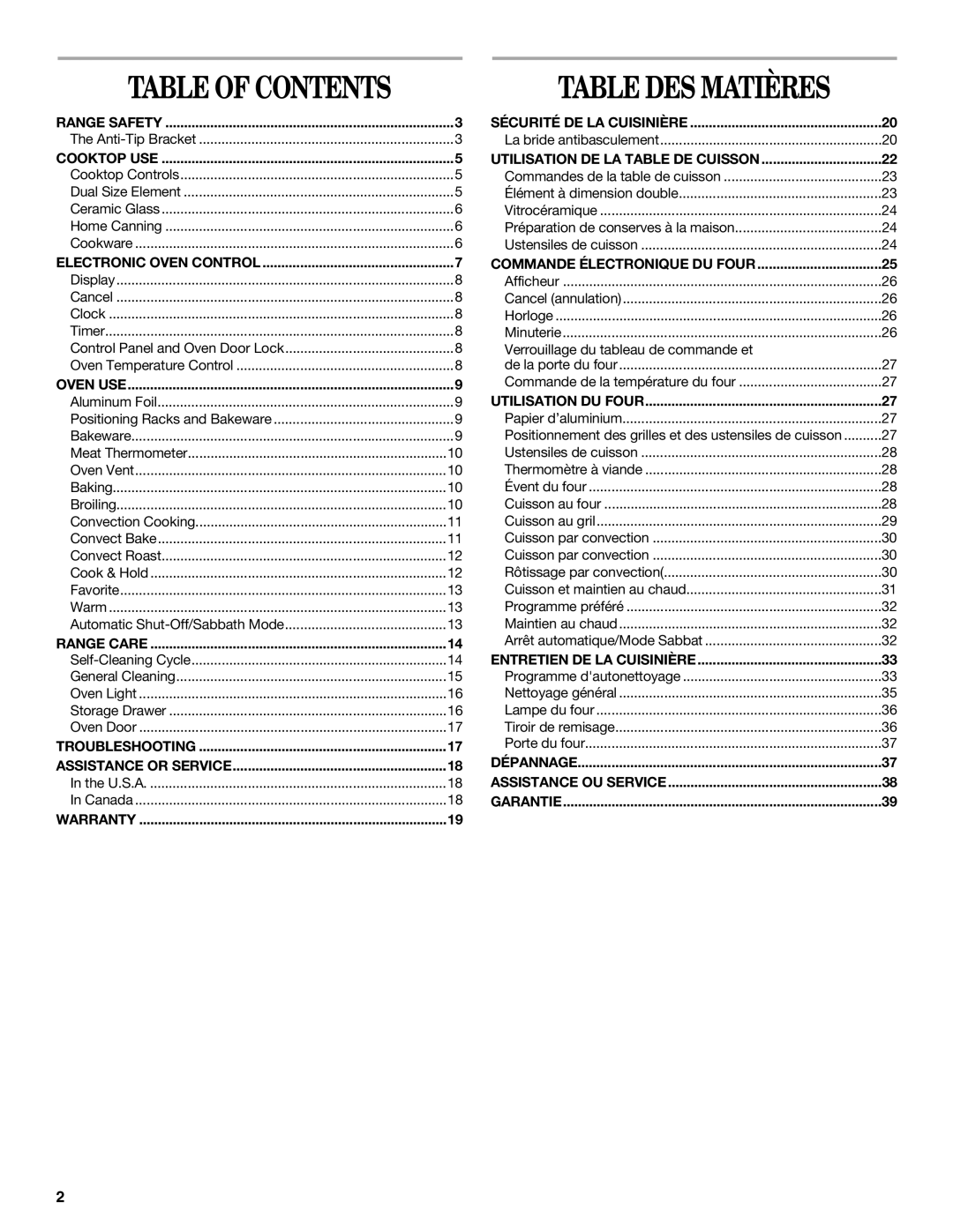 Whirlpool GY397LXUS manual Table DES Matières 