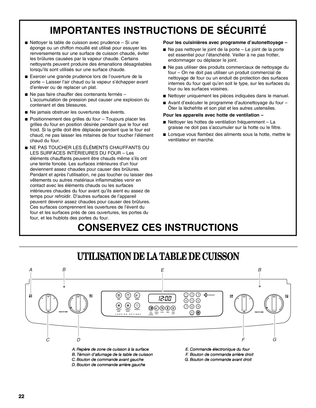 Whirlpool GY397LXUS Utilisation De La Table De Cuisson, Importantes Instructions De Sécurité, Conservez Ces Instructions 