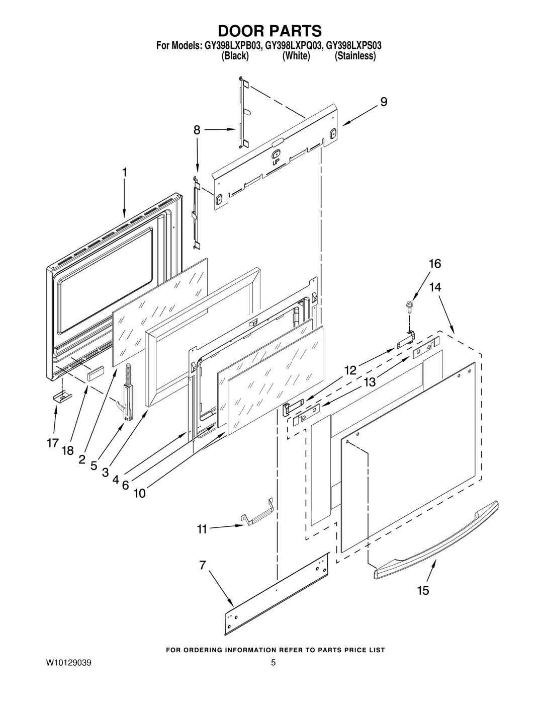 Whirlpool GY398LXPS03, GY398LXPB03, GY398LXPQ03 manual Door Parts 