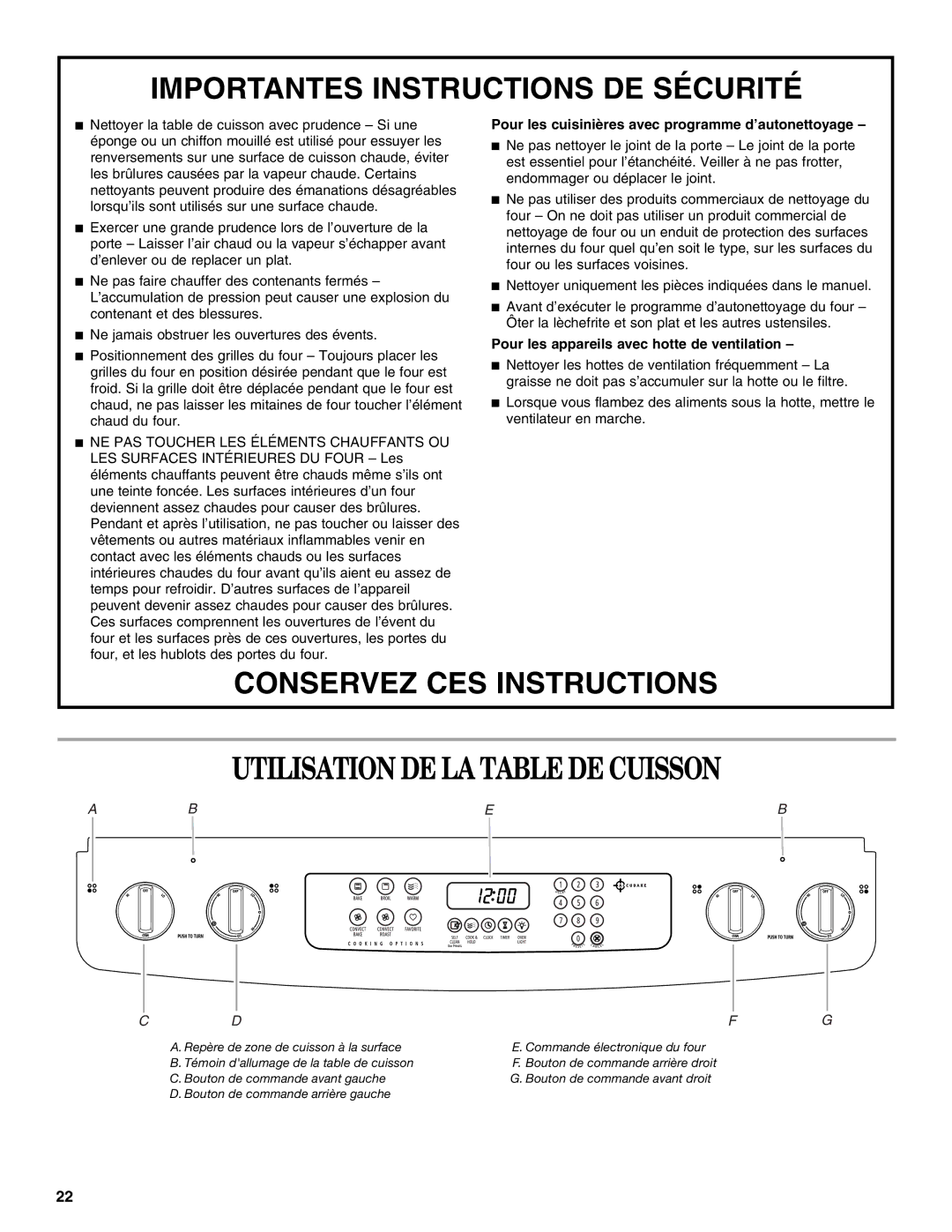 Whirlpool GY399LXUB, GY399LXUQ Utilisation DE LA Table DE Cuisson, Pour les cuisinières avec programme d’autonettoyage 