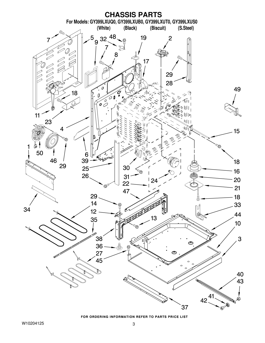 Whirlpool GY399LXUB0, GY399LXUT0, GY399LXUS0, GY399LXUQ0 installation instructions Chassis Parts 