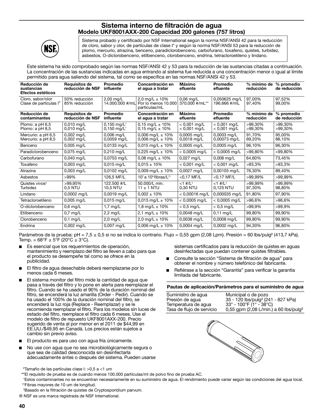 Whirlpool GZ25FSRXYY, GI0FSAXVY, W10422737A, WRX735SDBM Modelo UKF8001AXX-200 Capacidad 200 galones 757 litros 