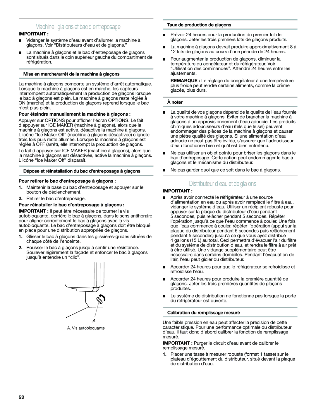 Whirlpool GZ25FSRXYY, GI0FSAXVY, W10422737A Machine à glaçons et bac d’entreposage, Distributeur d’eauet deglaçons 