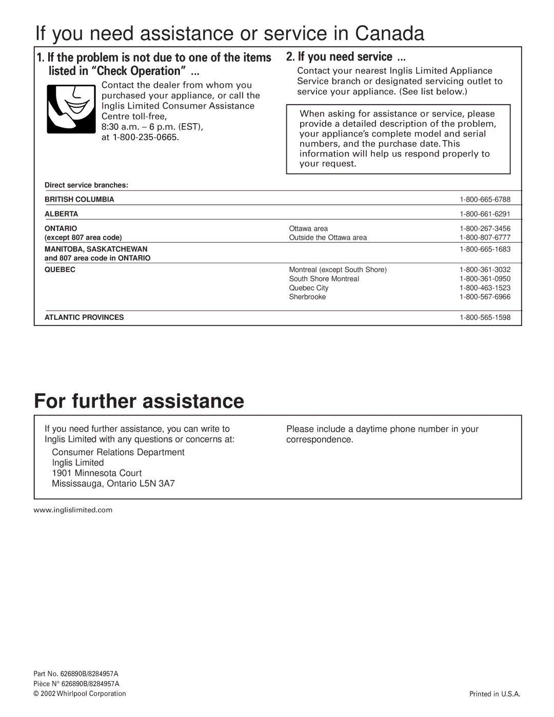 Whirlpool GZ5736, GZ5730 installation instructions Listed in Check Operation, If you need service 