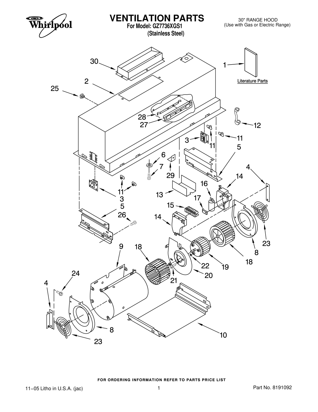 Whirlpool GZ7736XGS1 manual Ventilation Parts 