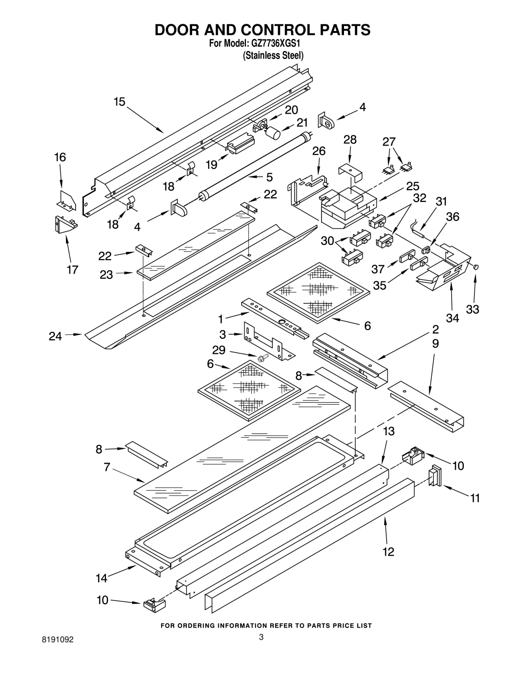 Whirlpool GZ7736XGS1 manual Door and Control Parts 