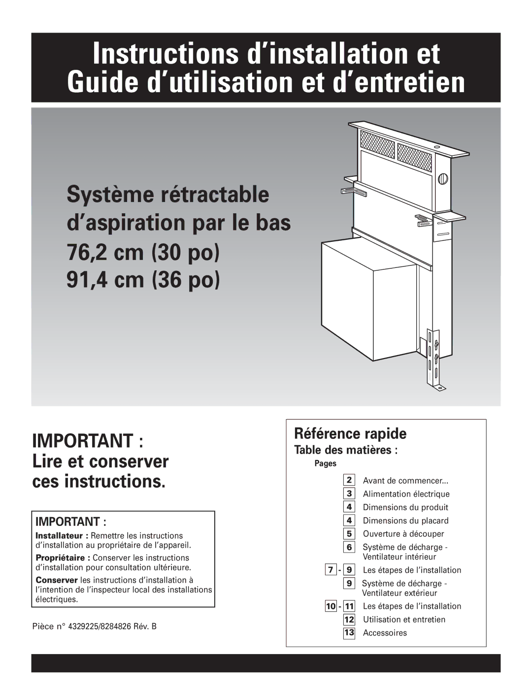 Whirlpool GZ7930XGS0 installation instructions Instructions d’installation et 