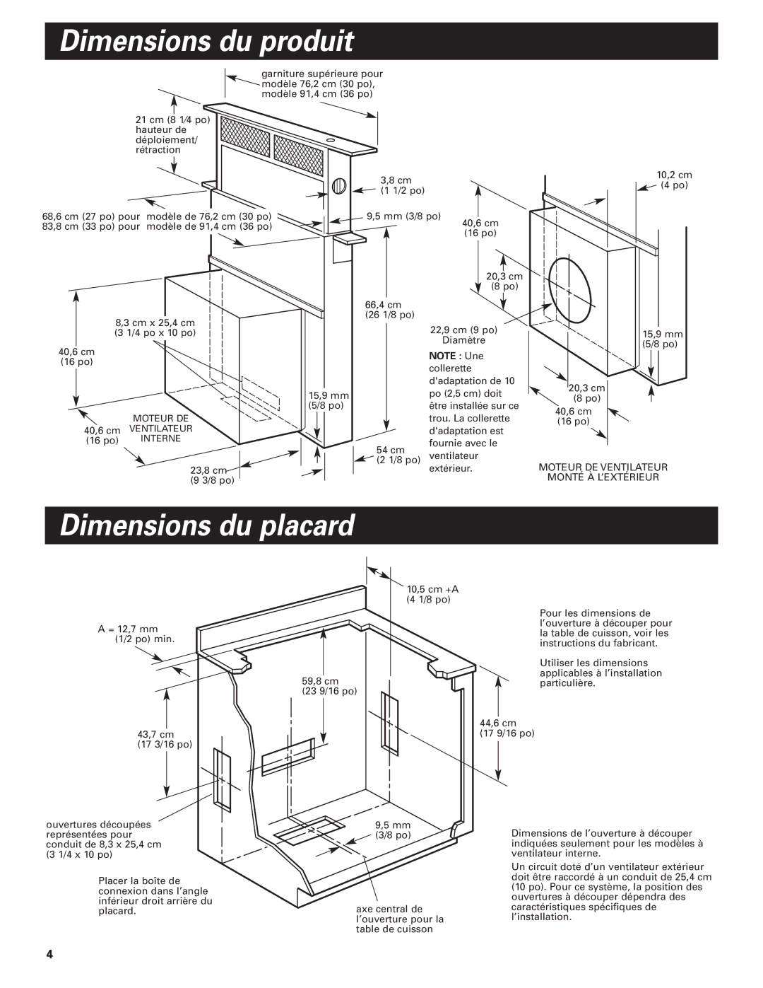 Whirlpool GZ7930XGS0 installation instructions Dimensions du produit, Dimensions du placard 