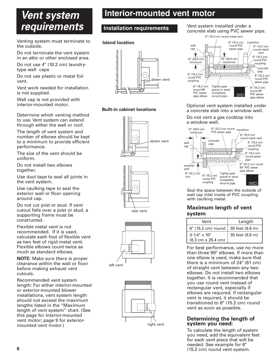 Whirlpool GZ7930XGS0 Vent system, Requirements, Maximum length of vent system, Determining the length of system you need 