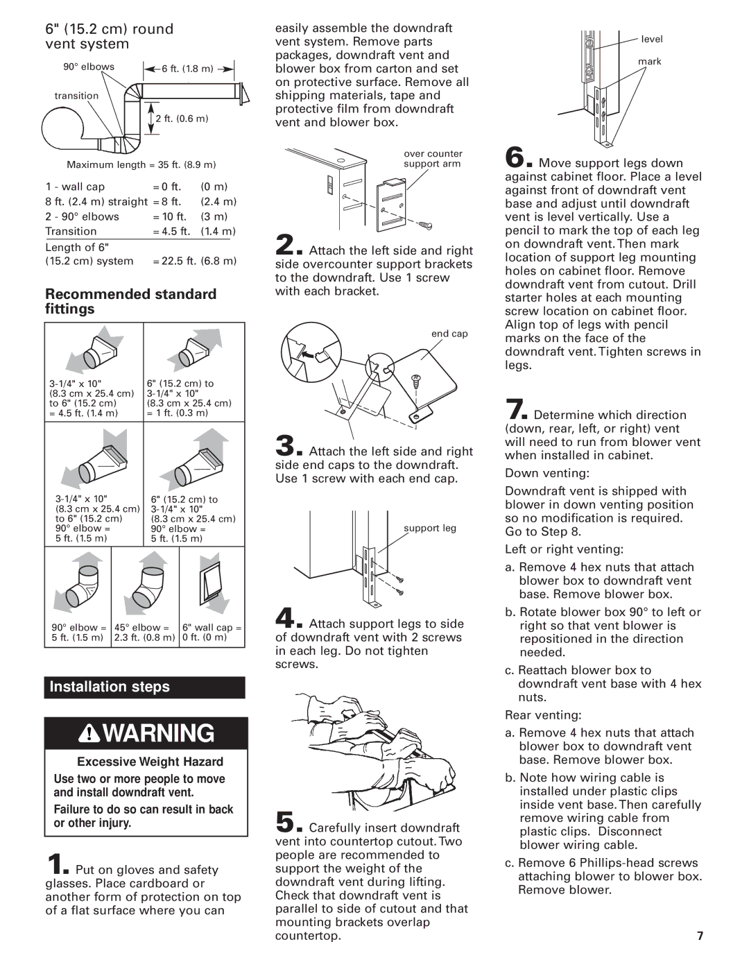 Whirlpool GZ7930XGS0 installation instructions Recommended standard, Fittings 