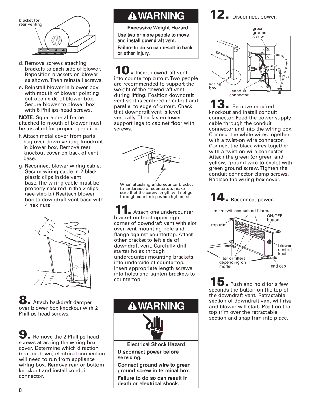 Whirlpool GZ7930XGS0 installation instructions Bracket for rear venting 