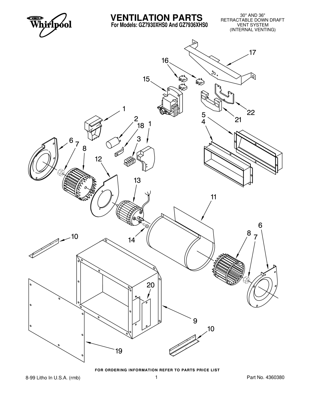 Whirlpool GZ7930XHS0, GZ7936XHS0 manual Ventilation Parts 