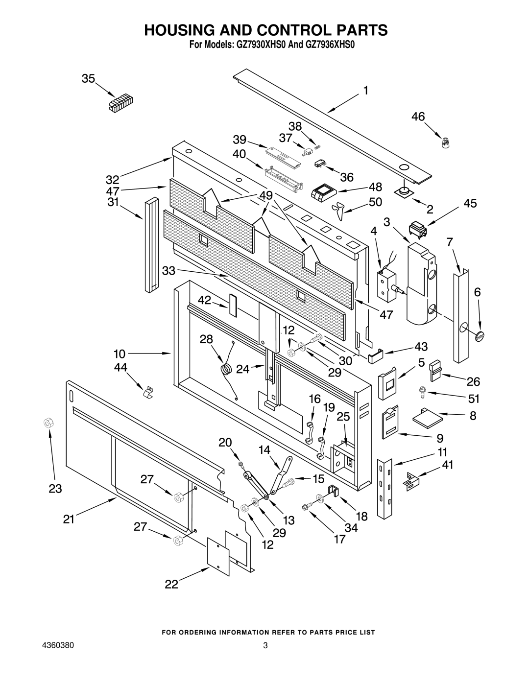 Whirlpool GZ7930XHS0, GZ7936XHS0 manual Housing and Control Parts 