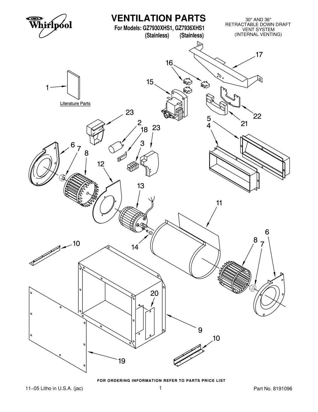 Whirlpool GZ7930XHS1, GZ7936XHS1 manual Ventilation Parts 