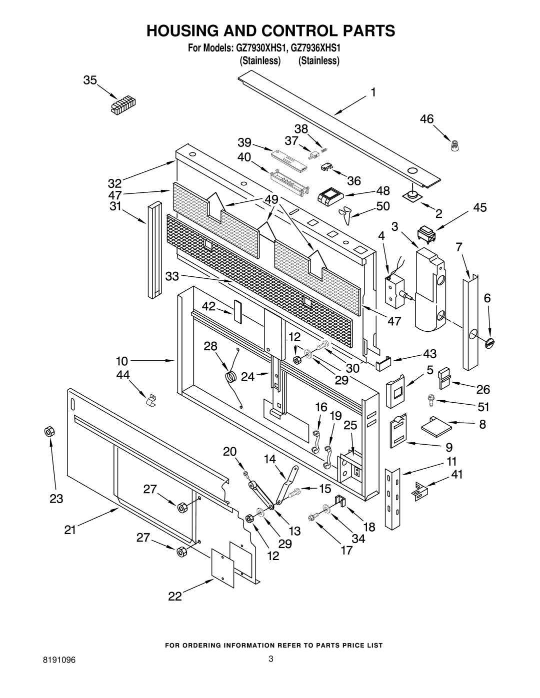 Whirlpool GZ7930XHS1, GZ7936XHS1 manual Housing and Control Parts 