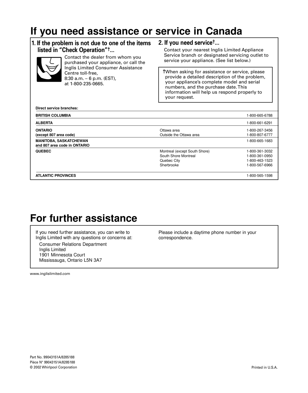 Whirlpool GZ8330, GZ8336 installation instructions Listed in Check Operation, If you need service 