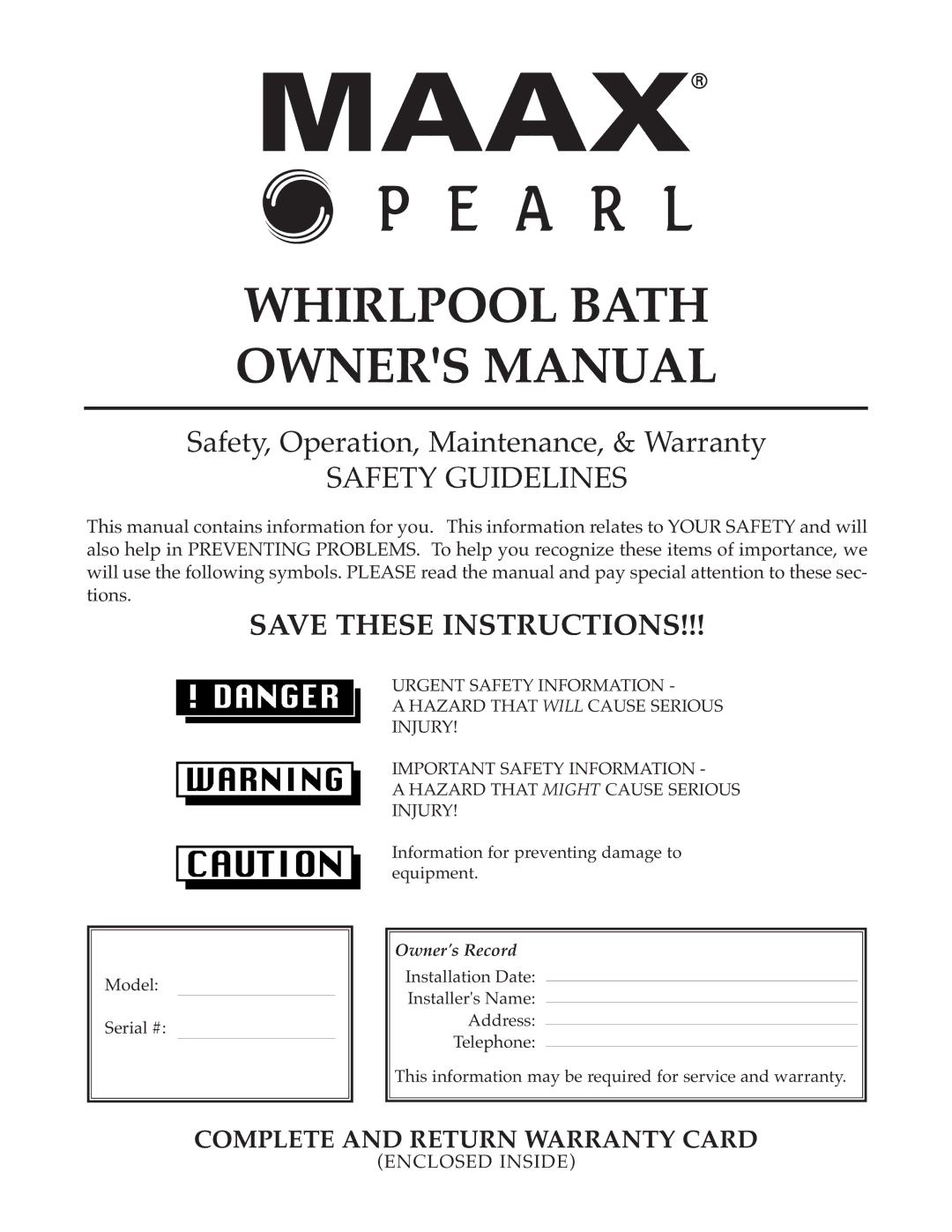 Whirlpool Hot Tub owner manual Whirlpool Bath 