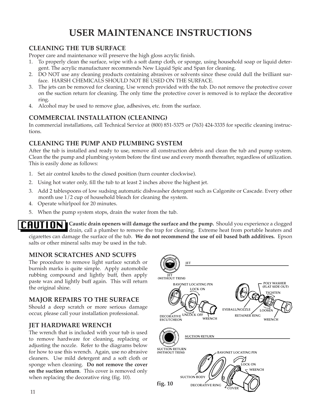 Whirlpool Hot Tub owner manual User Maintenance Instructions 