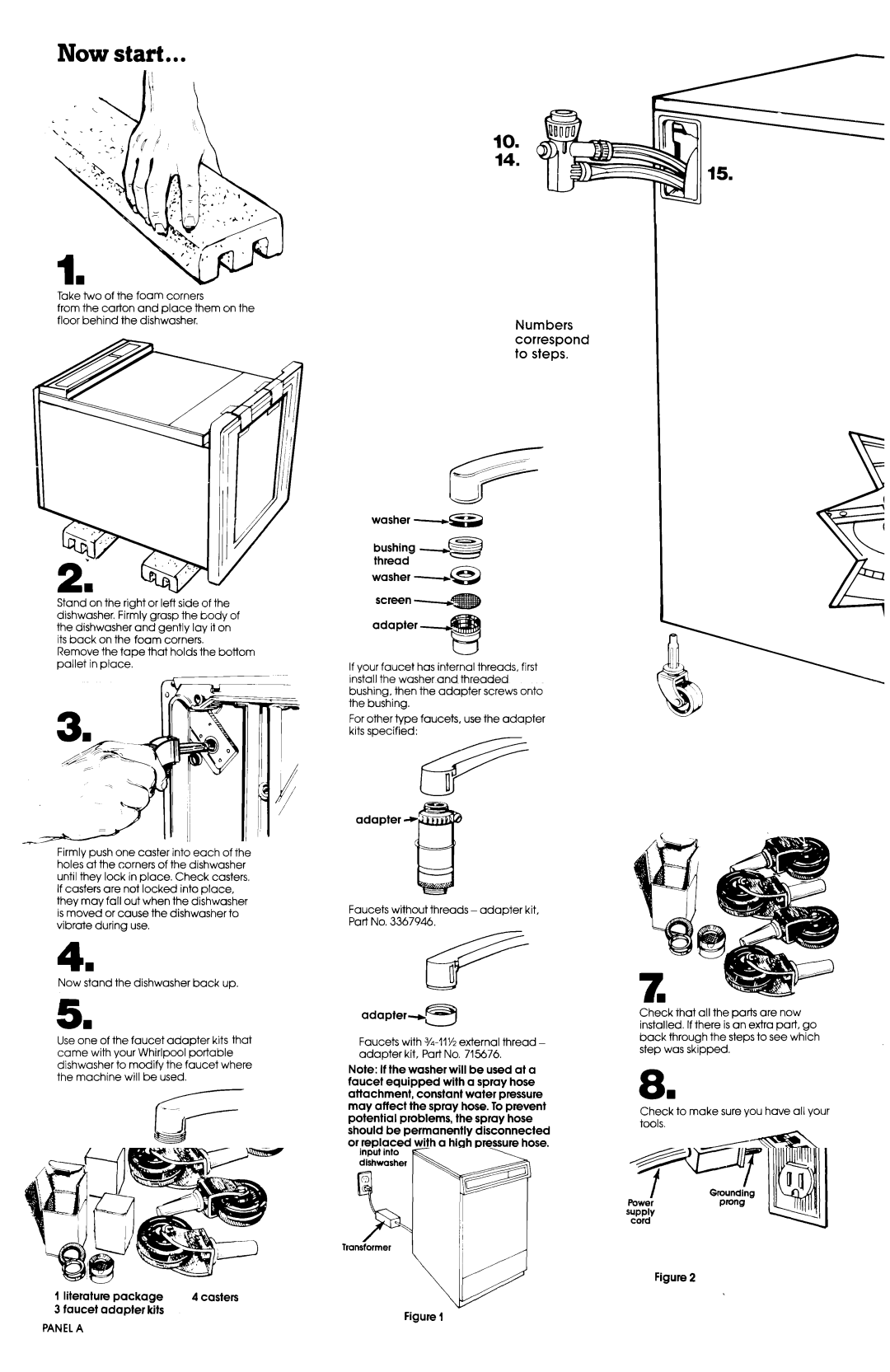 Whirlpool I-43 manual Now start, Adapter +, Washer e% screen -.m Adapter, Panel B 