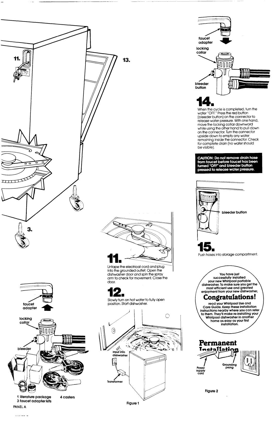 Whirlpool I-43 manual Installation, Faucet Adapter w Locking, Bleeder button, Panel C 