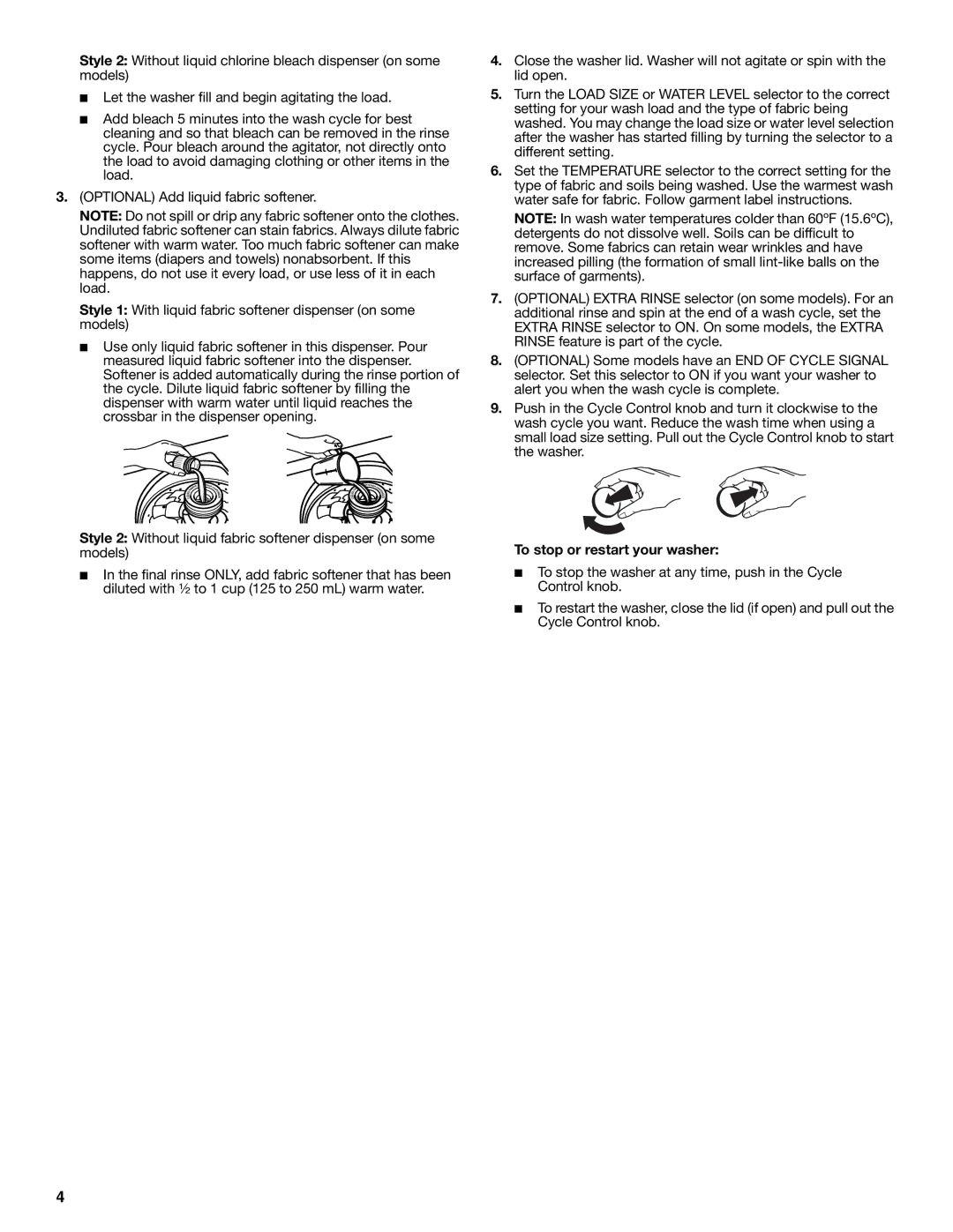 Whirlpool IAS5000RQ0 warranty To stop or restart your washer 