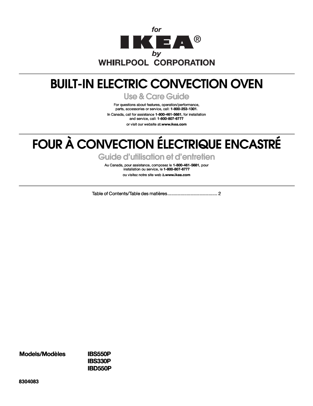 Whirlpool IBS330P manual Built-In Electric Convection Oven, Four À Convection Électrique Encastré, Use & Care Guide 