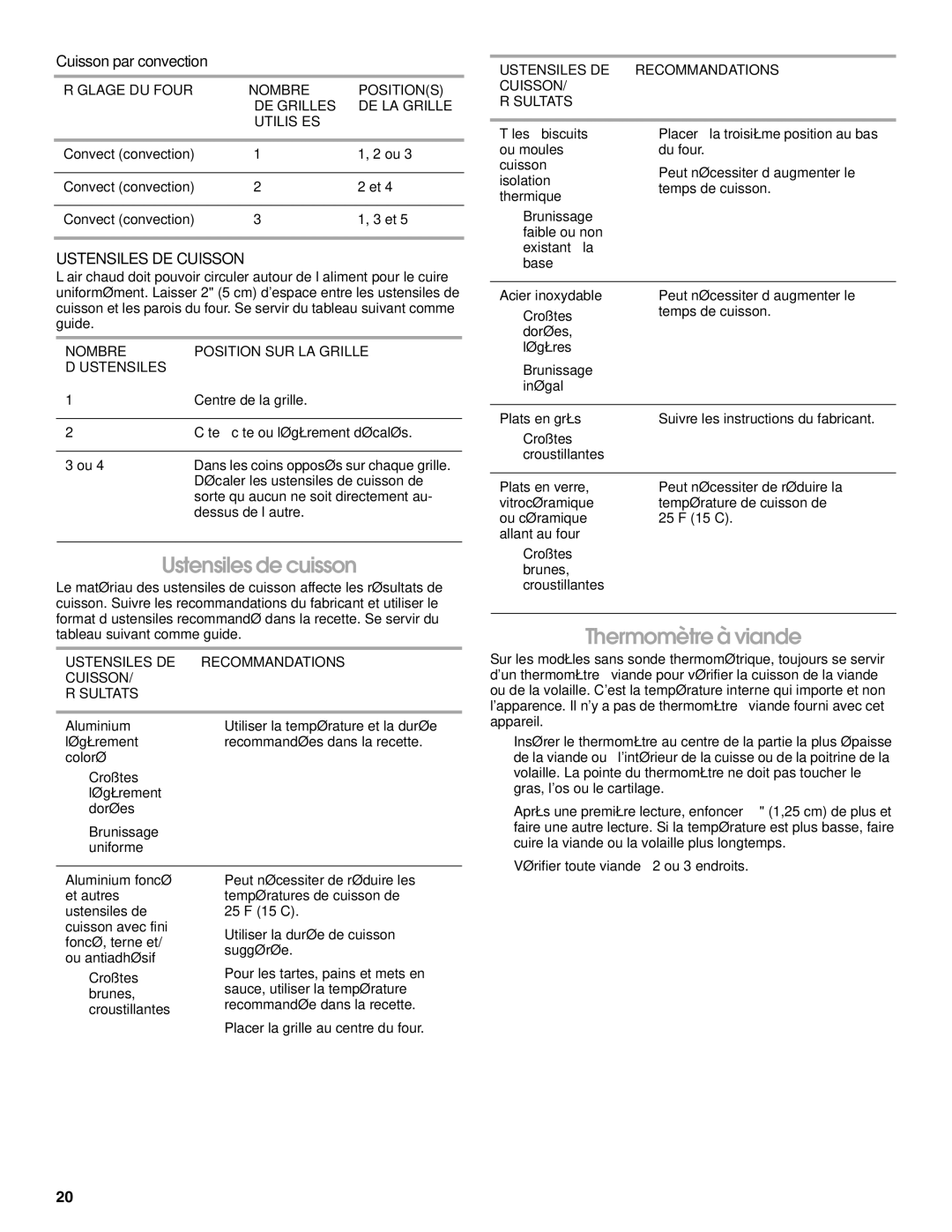 Whirlpool IBS550P manual Ustensiles de cuisson, Thermomètre à viande, Cuisson par convection, Ustensiles DE Cuisson 