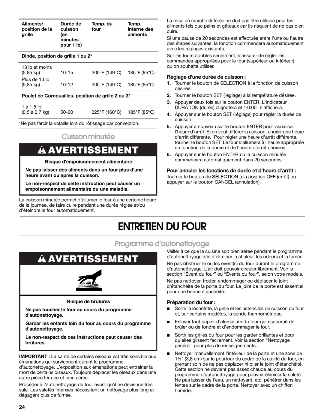 Whirlpool IBS550P manual Entretien DU Four, Cuisson minutée, Programme d’autonettoyage 