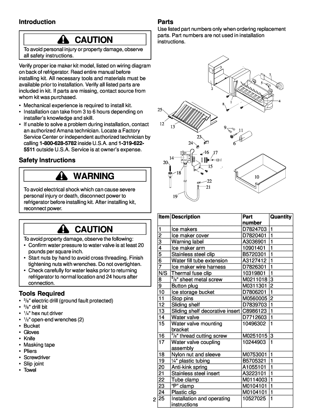 Whirlpool IC4 manual Introduction, Parts, Safety Instructions, Tools Required, Description, Quantity, number 
