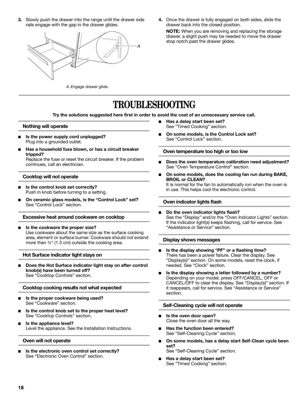 Whirlpool IES355RQ2 manual Troubleshooting 