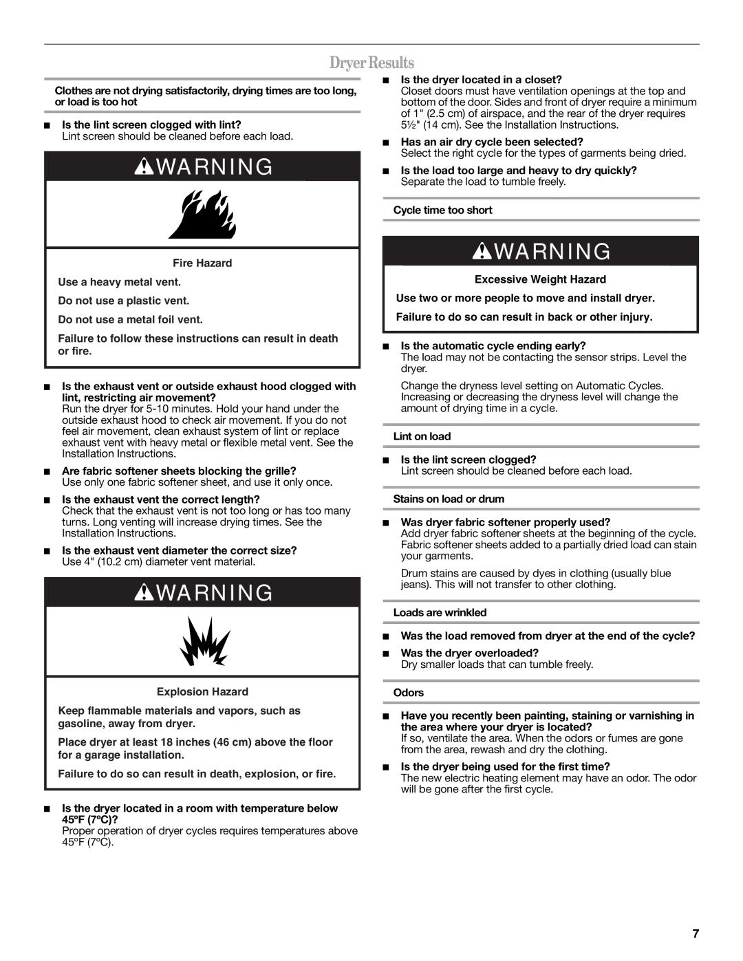 Whirlpool IES5000RQ0 warranty DryerResults 