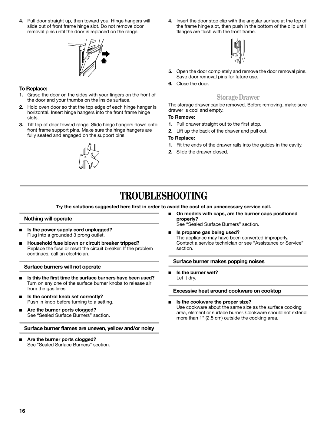 Whirlpool IGS325RQ0 manual Troubleshooting, Storage Drawer 