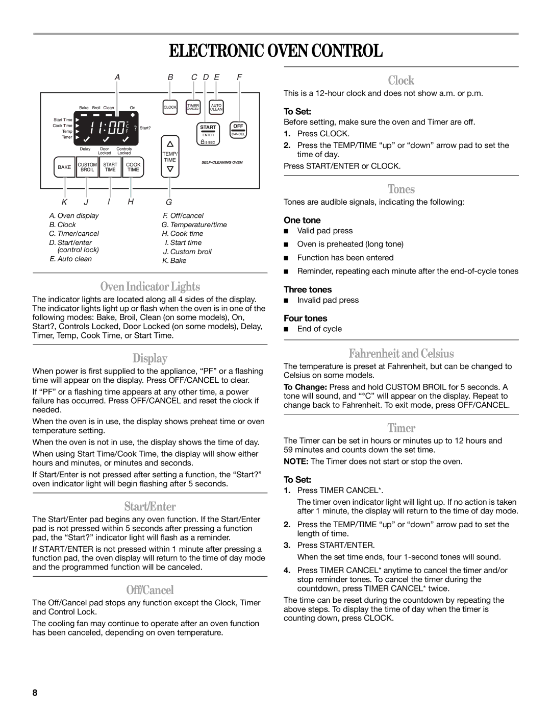 Whirlpool IGS325RQ0 manual Electronic Oven Control 