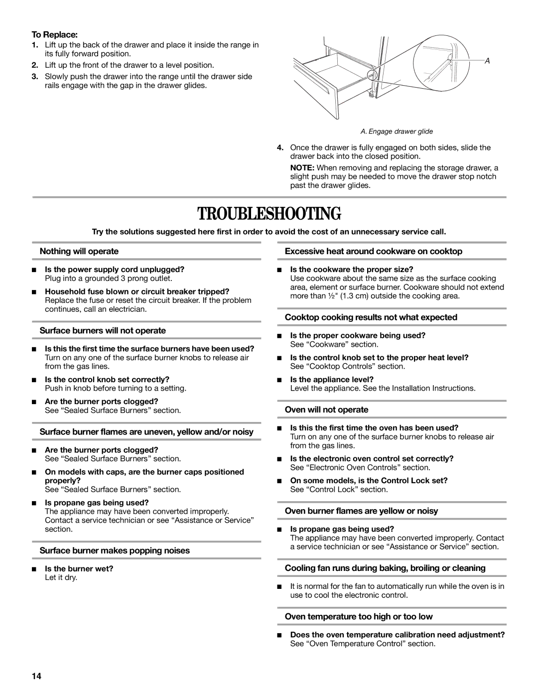 Whirlpool IGS325RQ1 manual Troubleshooting 