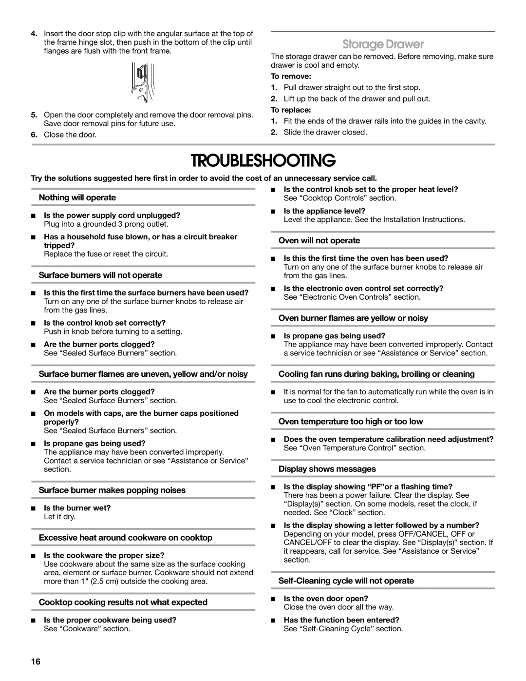 Whirlpool IGS365RS0 manual Troubleshooting, Storage Drawer 