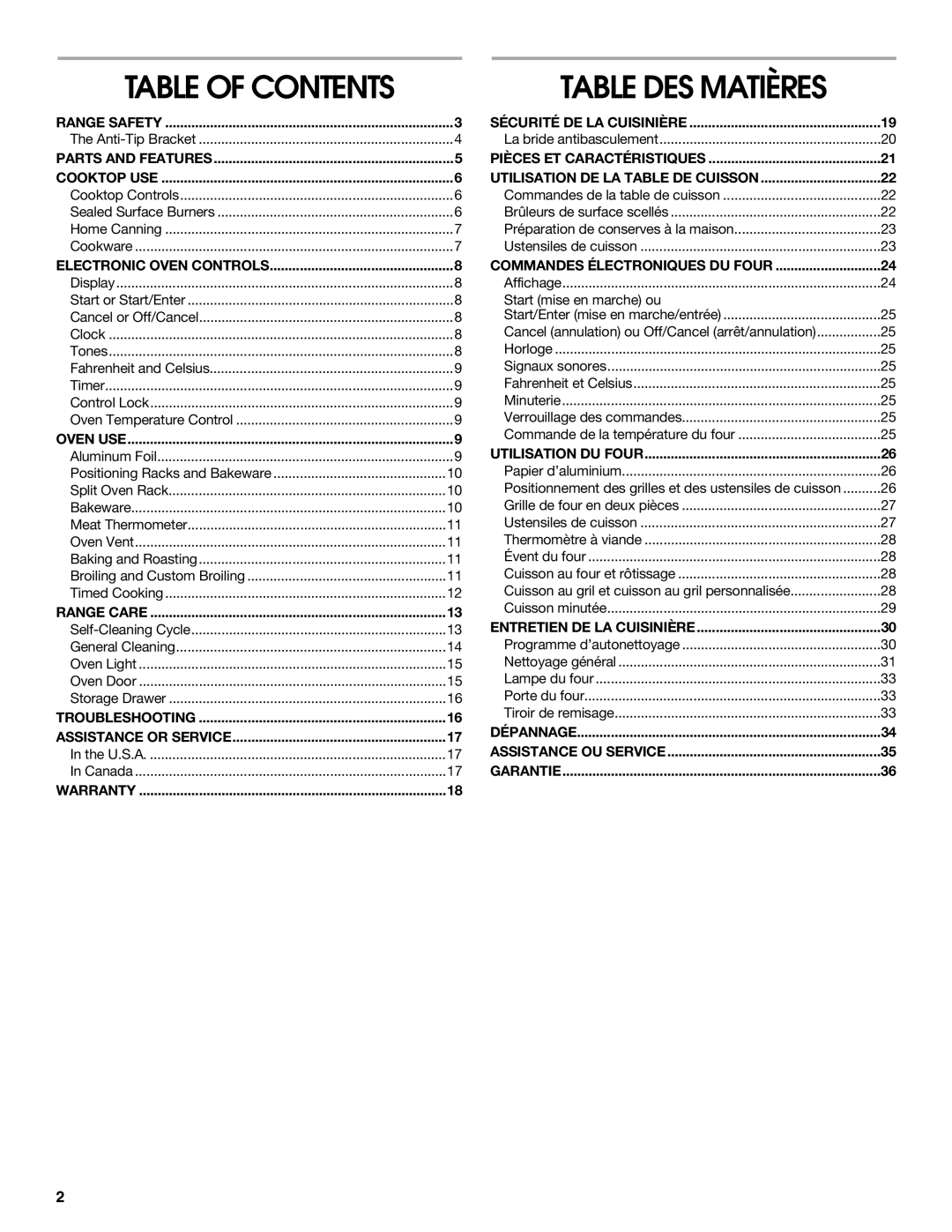 Whirlpool IGS365RS0 manual Table DES Matières 