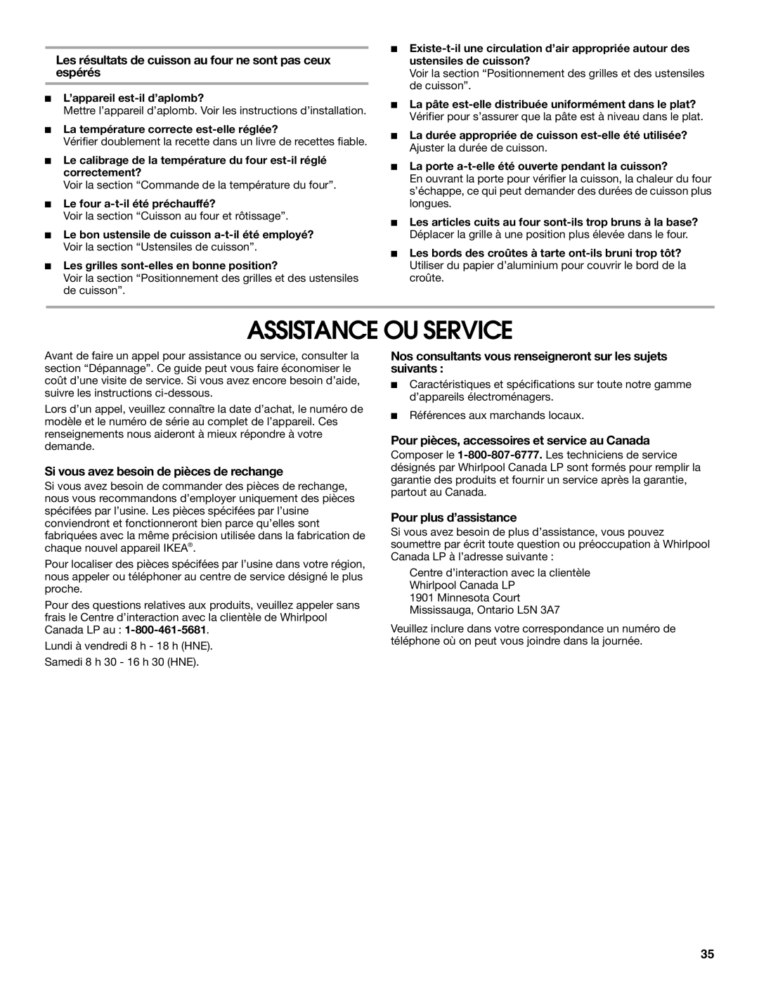 Whirlpool IGS365RS0 manual Assistance OU Service 